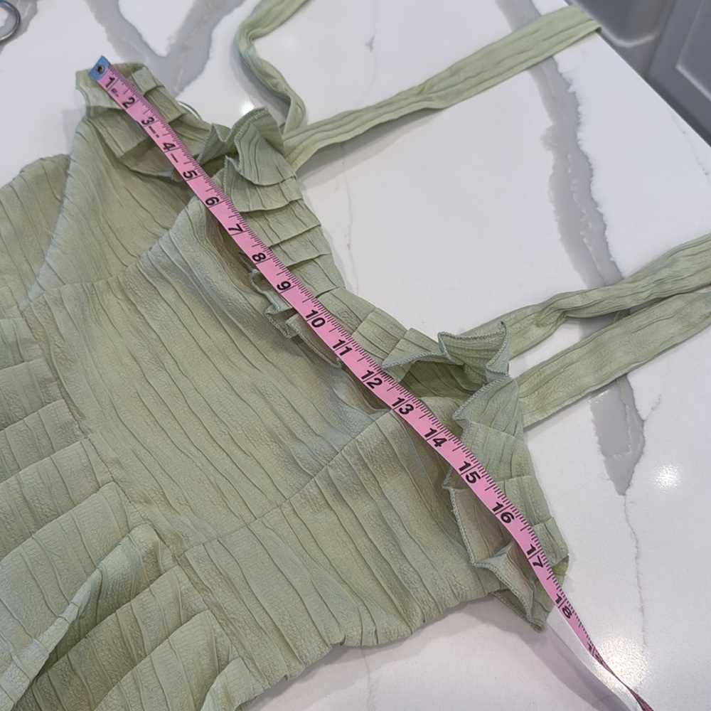 MARBLE Green Ruffled Smocked Tank Top M - Picture 4 of 10